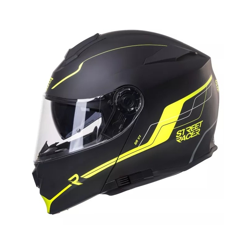 Street Racer SR V1 zwart-fluo geel tip-up motorhelm uitverkoop