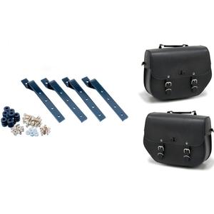 Leather saddlebags CUSTOMACCES SANT LOUIS černý set, with metal base and fitting kit set