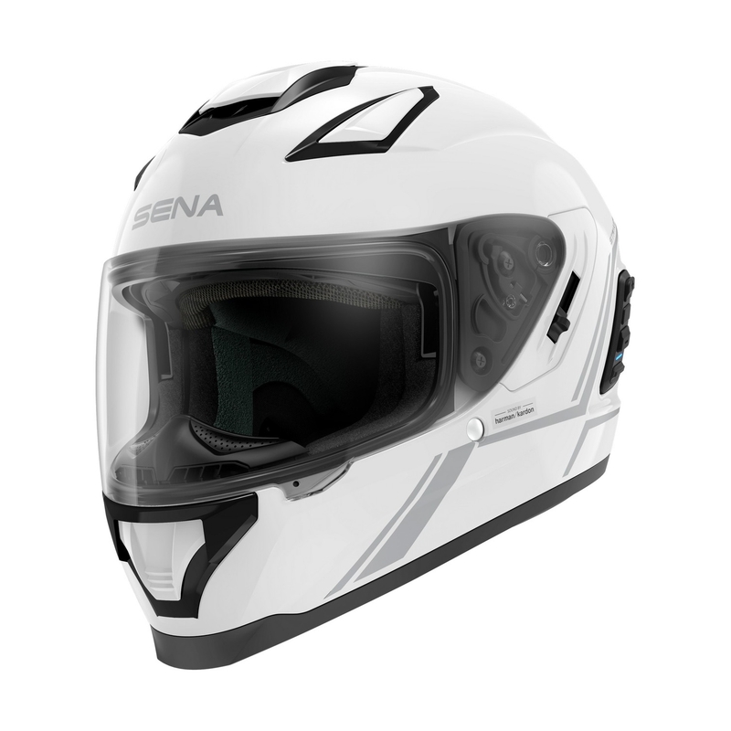 Integraal motorhelm met mesh-headset SENA Stryker glanzend wit