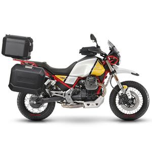 Kompletní sada černých hliníkových kufrů SHAD TERRA BLACK, 37L topcase   36L/47L boční kufry, včetně montážní sady a plotny SHAD MOTO GUZZI V 85 TT