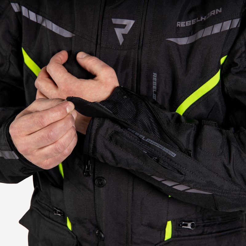Motorjas Rebelhorn Hiker III zwart-fluogeel