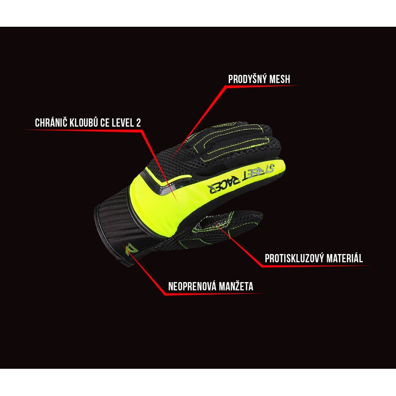 Dames motorhandschoenen Street Racer Stunt zwart-fluogeel