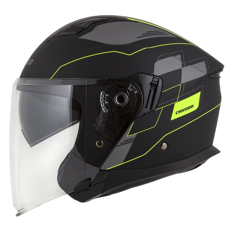 Cassida Jet Tech Roxor open motorhelm zwart-grijs-fluogeel mat uitverkoop