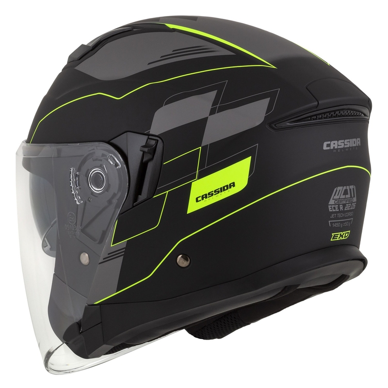 Cassida Jet Tech Roxor open motorhelm zwart-grijs-fluogeel mat uitverkoop