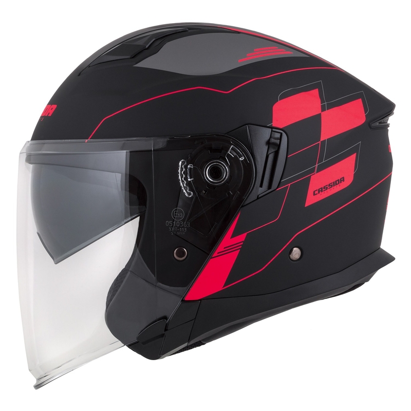 Cassida Jet Tech Roxor open motorhelm zwart-grijs-fluor rood mat