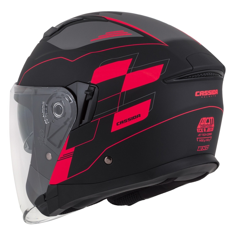 Cassida Jet Tech Roxor open motorhelm zwart-grijs-fluor rood mat
