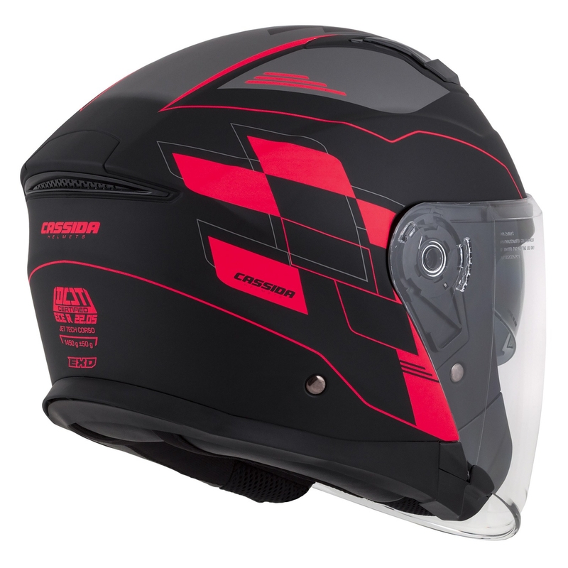 Cassida Jet Tech Roxor open motorhelm zwart-grijs-fluor rood mat