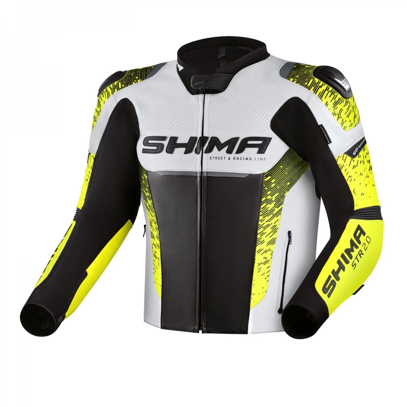 Motorjas Shima STR 2.0 zwart-wit-fluogeel