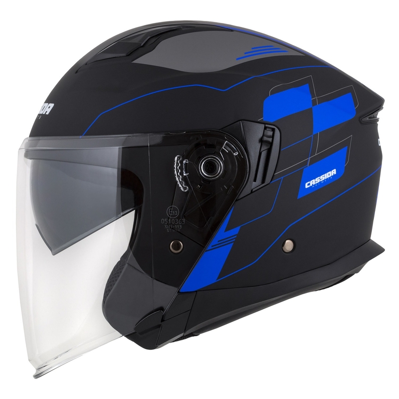 Cassida Jet Tech Roxor zwart-grijs-blauw mat open motorhelm