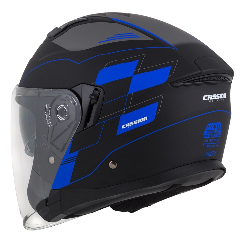 Cassida Jet Tech Roxor zwart-grijs-blauw mat open motorhelm