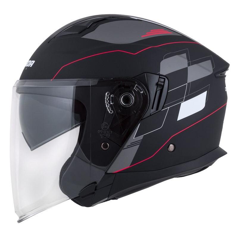 Cassida Jet Tech Roxor Zwart-Rood-Grijs Open Motorhelm