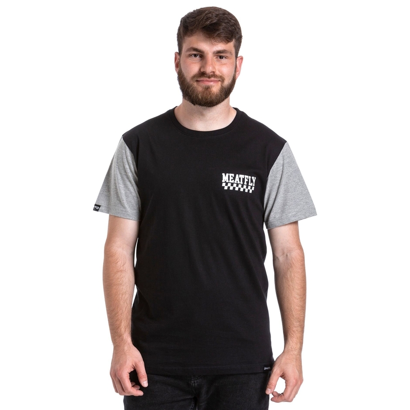 Meatfly Racing T-shirt zwart en grijs uitverkoop