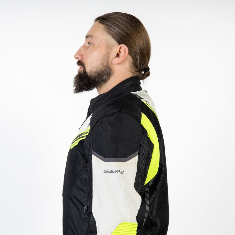 Ozone Flow zwart-grijs-fluo gele motorjas uitverkoop