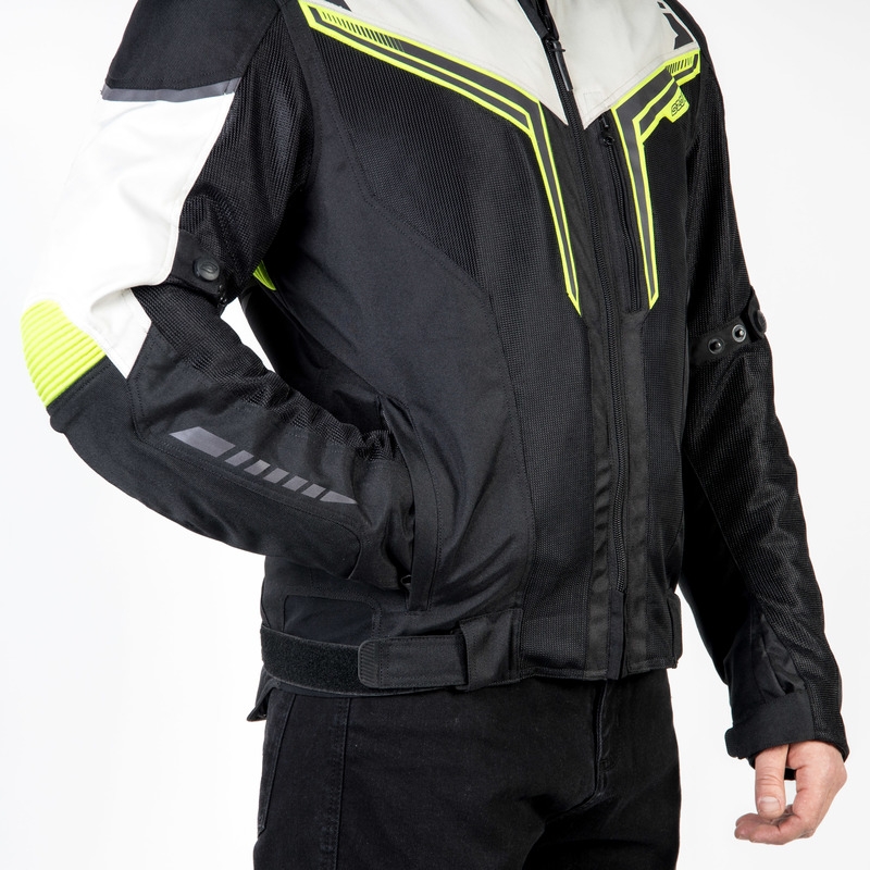 Ozone Flow zwart-grijs-fluo gele motorjas uitverkoop