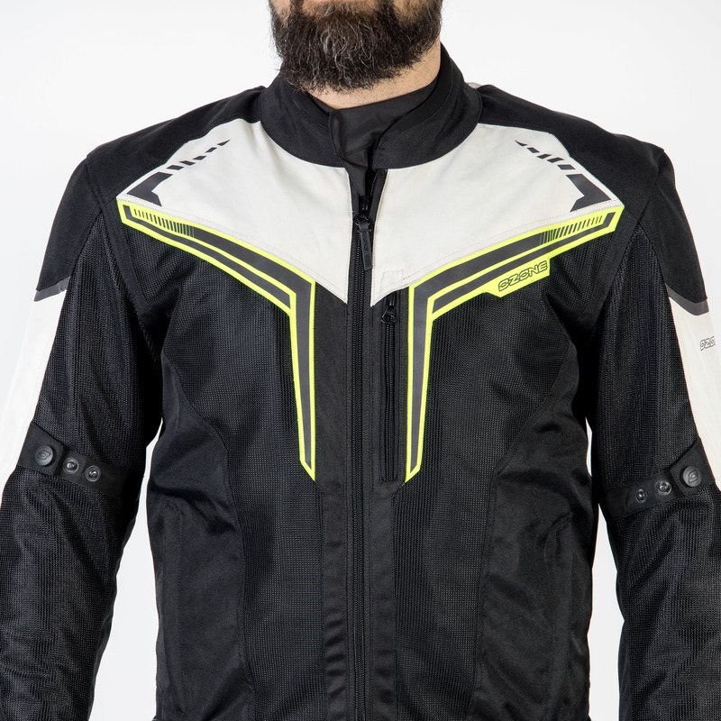 Ozone Flow zwart-grijs-fluo gele motorjas uitverkoop