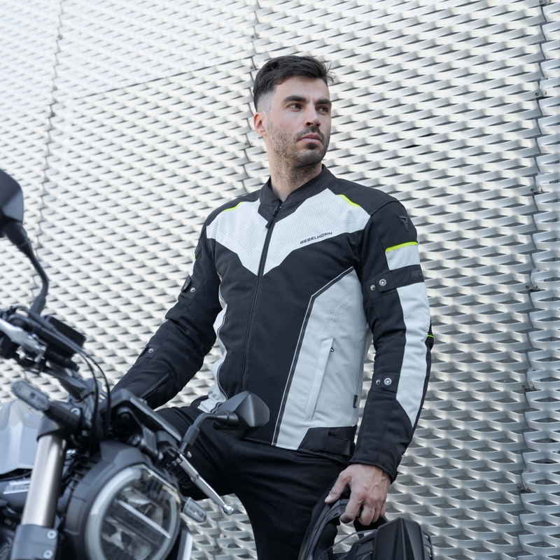 Rebelhorn Hiflow IV zwart-zilver-fluo gele motorjas uitverkoop
