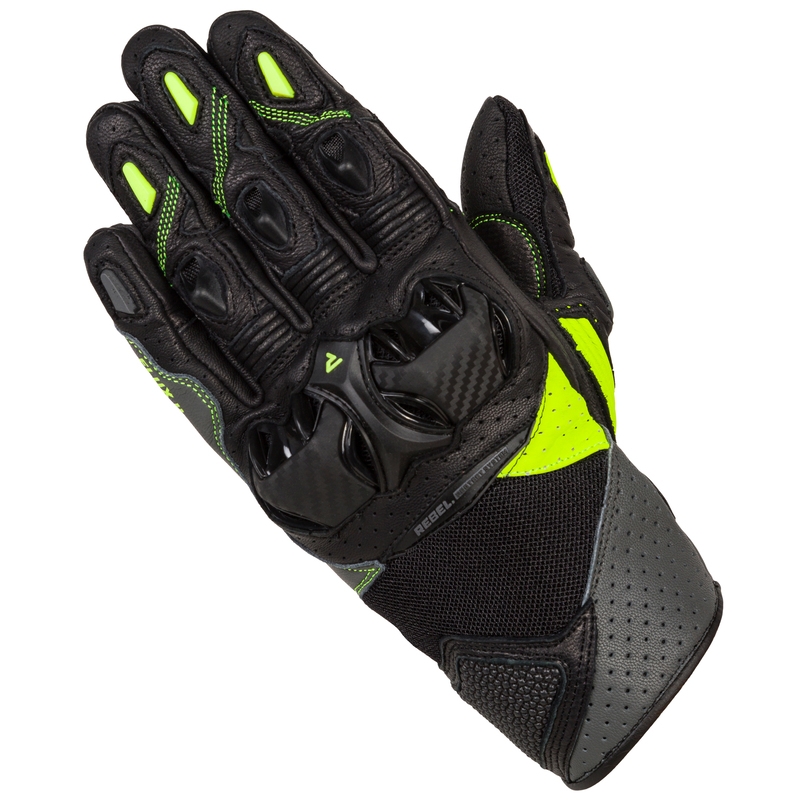 Rebelhorn Flux II motorhandschoenen zwart-fluo-geel uitverkoop
