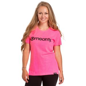 Dames T-shirt Meatfly Dames MF Logo neon roze uitverkoop