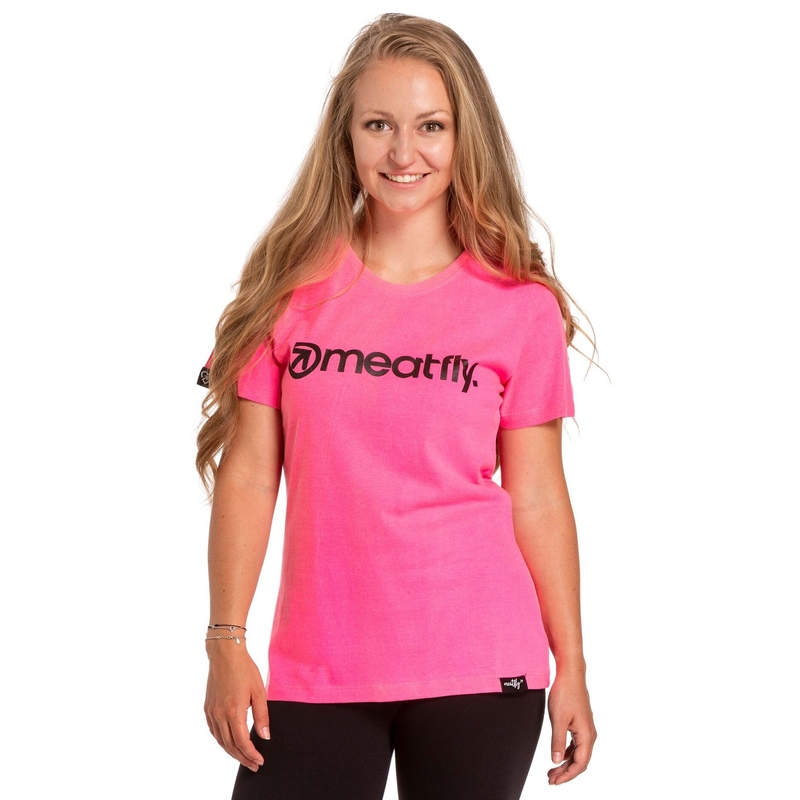 Dames T-shirt Meatfly Dames MF Logo neon roze uitverkoop