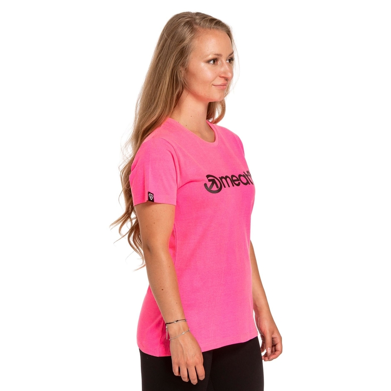 Dames T-shirt Meatfly Dames MF Logo neon roze uitverkoop