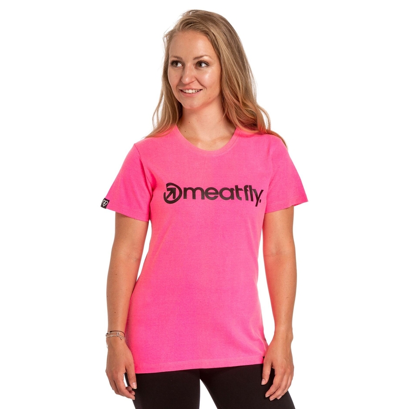 Dames T-shirt Meatfly Dames MF Logo neon roze uitverkoop