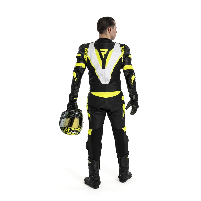 Rebelhorn Rebel Zwart-Wit-Fluo Geel Motoroverall uitverkoop