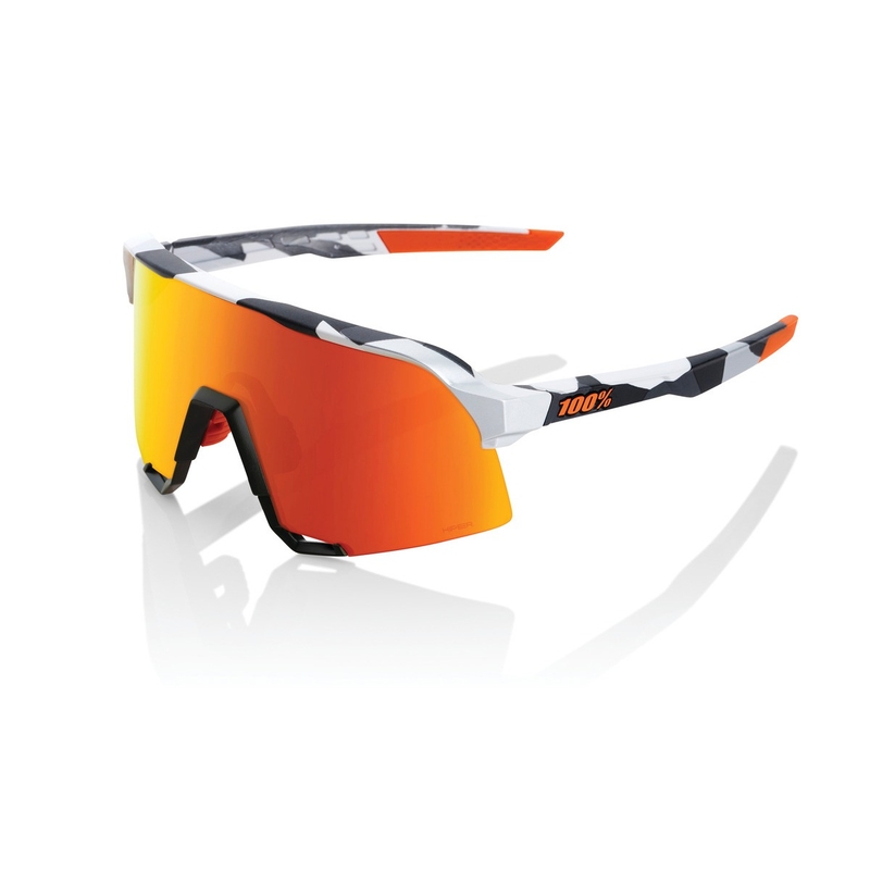 Zonnebril 100% S3 Soft Tact Grey Camo oranje-zwart-wit (rood chroomglas)