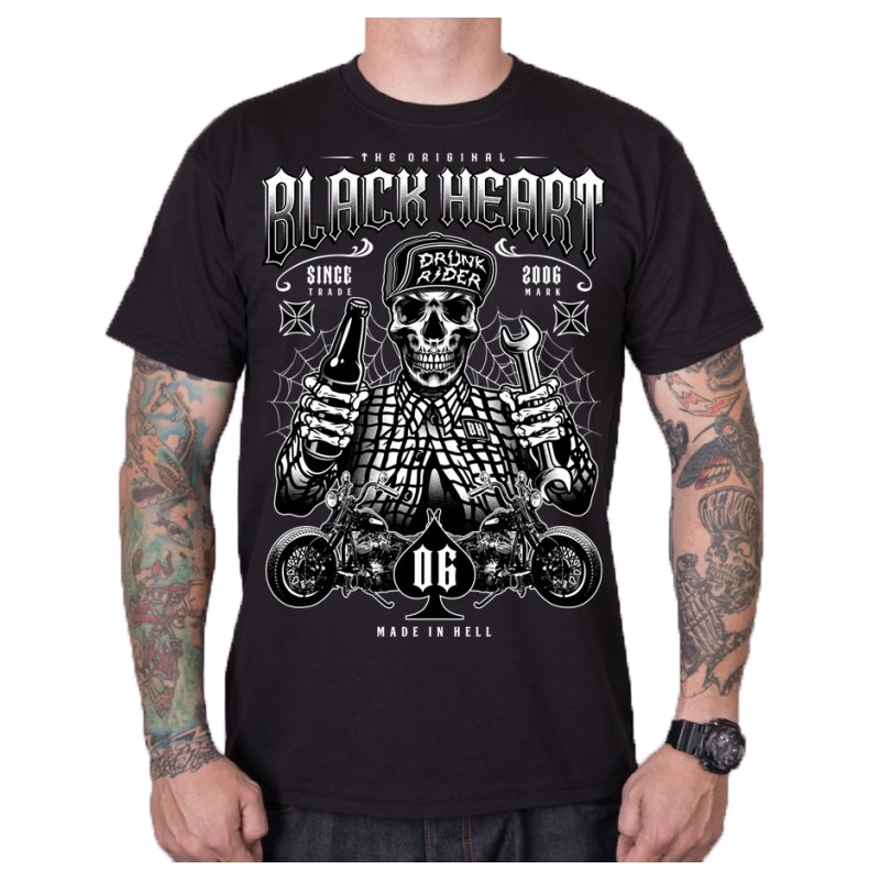 Herenhemd Black Heart Drunk Rider zwart