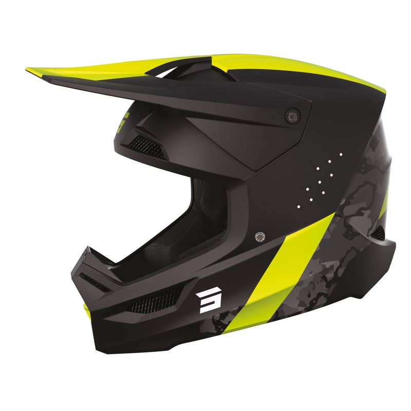 Motorcrosshelm Shot Race Camo zwart-grijs-fluo geel uitverkoop