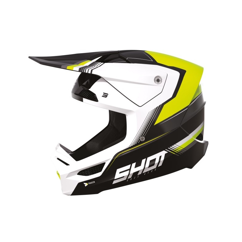 Motorcrosshelm Shot Race Tracer wit-zwart-fluogeel uitverkoop
