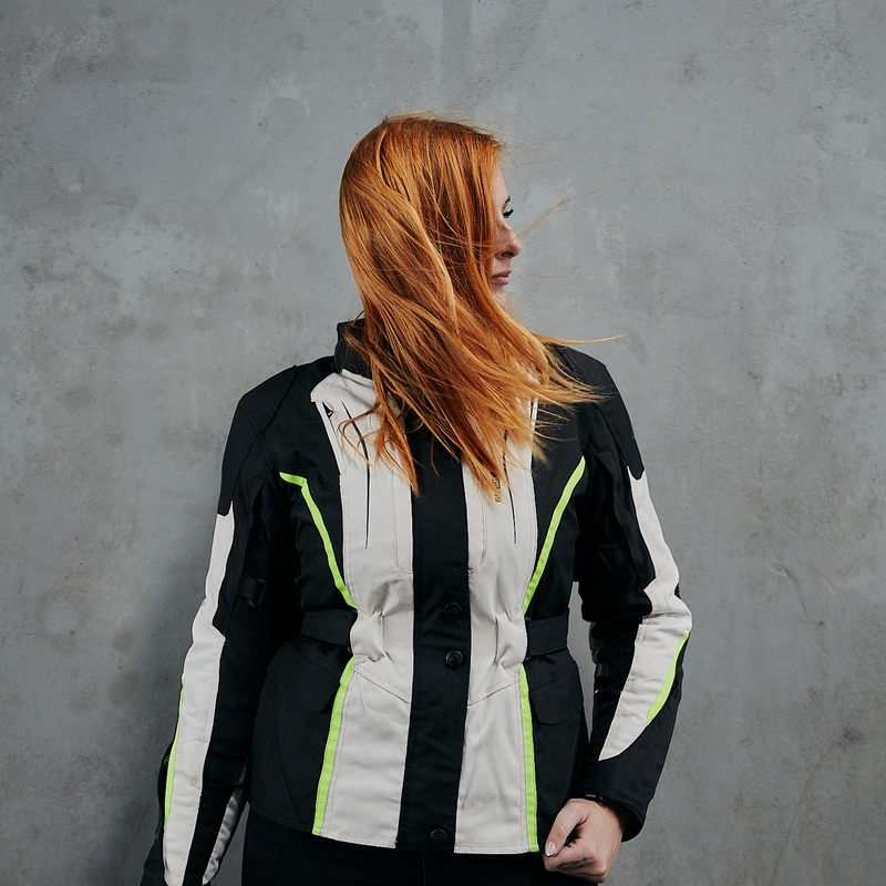 Dames Motorjack Ozone Sahara Zwart-Grijs-Fluogeel uitverkoop