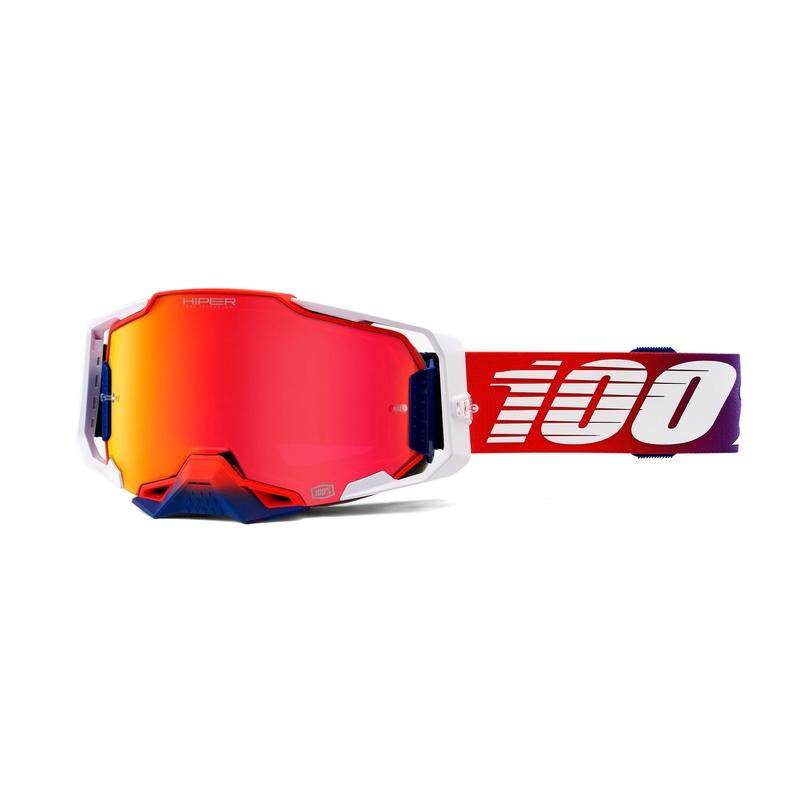 Motokrosové brýle 100% ARMEGA Factory HIPER bílo-červeno-modré (červené chrom plexi)