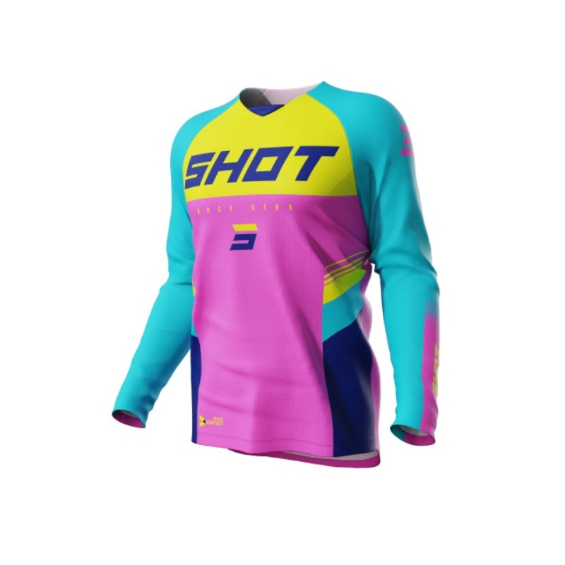 Kinder motorcross trui Shot Raw Kid Tracer turquoise-geel-roze