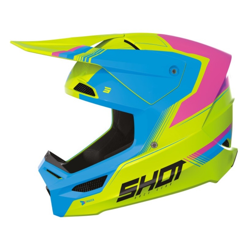 Dětská motokrosová přilba Shot Race Tracer růžovo-modro-fluo žlutá