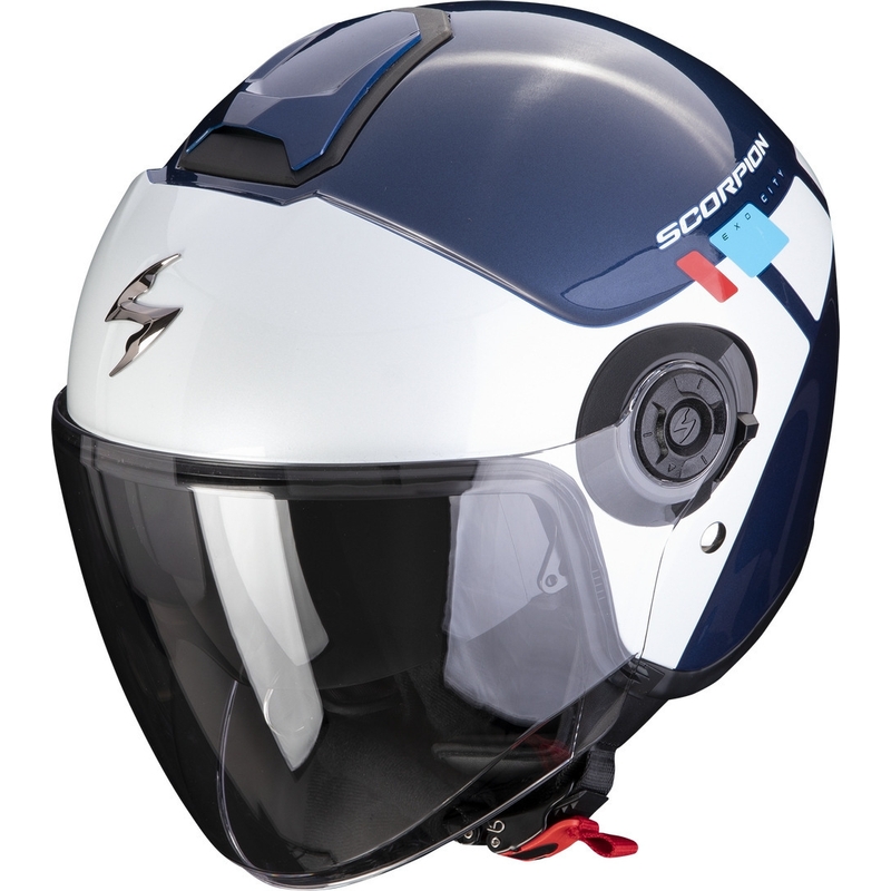 Open helm Scorpion EXO-CITY II Mall blauw-wit-rood uitverkoop