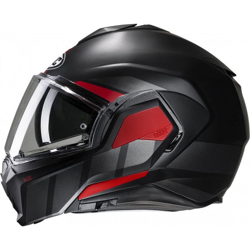 HJC i100 Beis MC1SF zwart met rode opvouwbare motorhelm