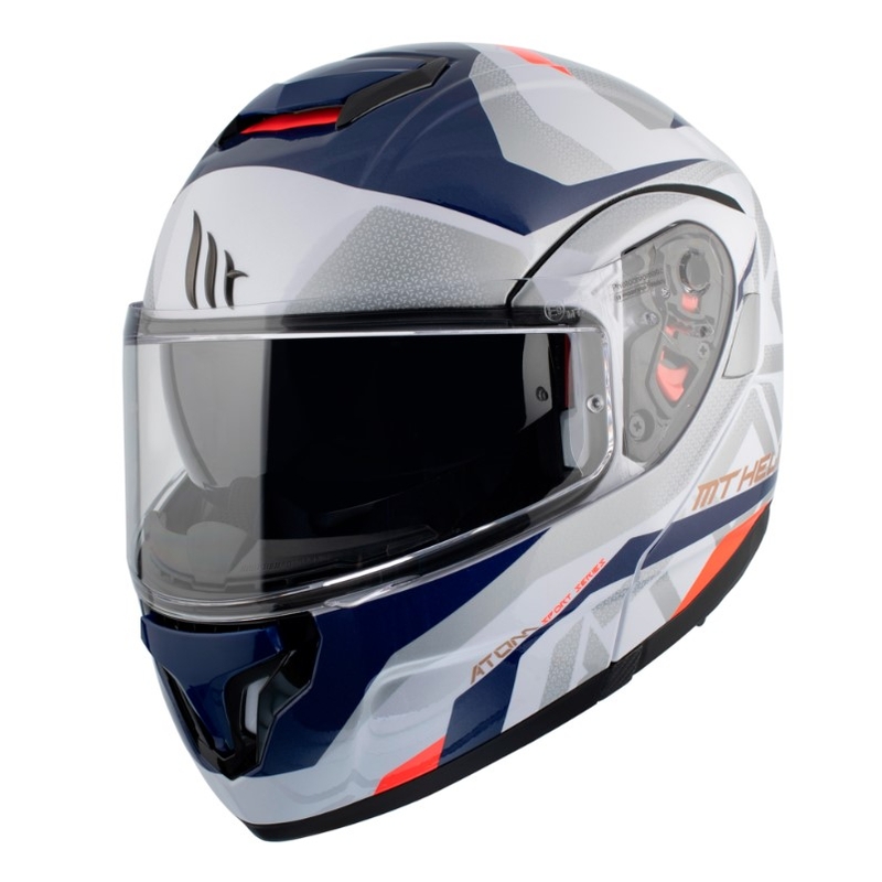 Vyklápěcí přilba na motorku MT Atom SV Skill A0 bílo-modrá výprodej