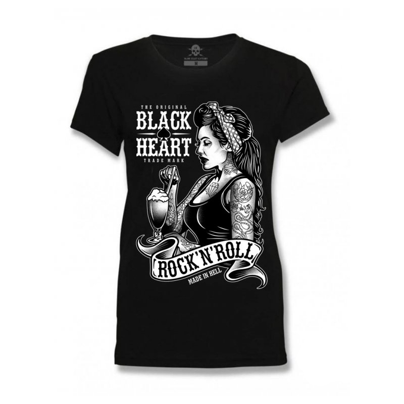 Dames Zwart Hart Pin Up Shake T-shirt Zwart