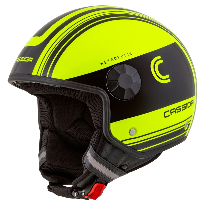 Cassida Handy Metropolis Safety fluorgeel-zwart-reflecterend grijs open motorhelm