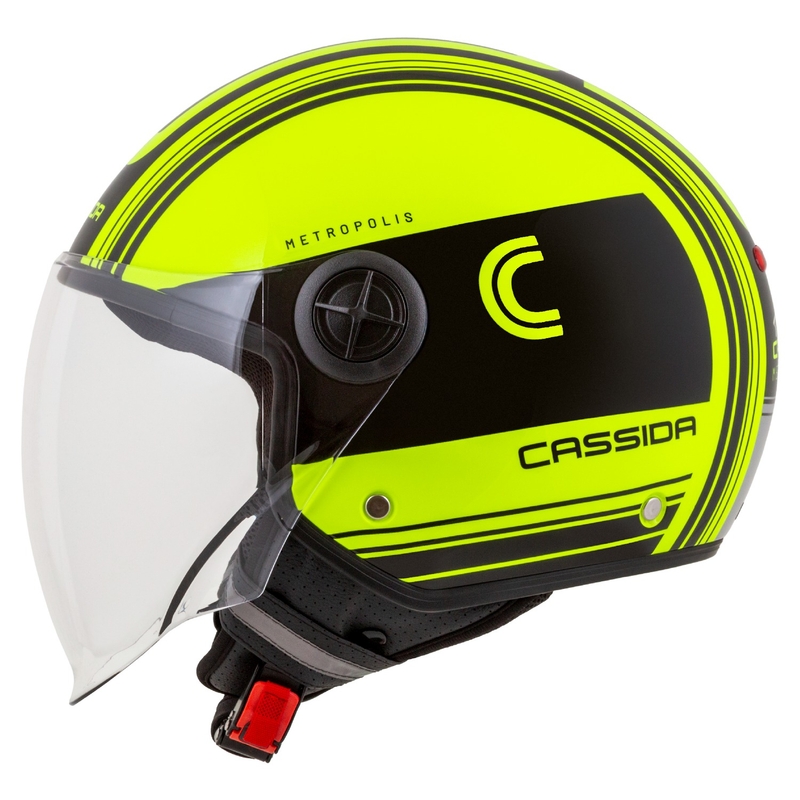 Cassida Handy Metropolis Safety fluorgeel-zwart-reflecterend grijs open motorhelm