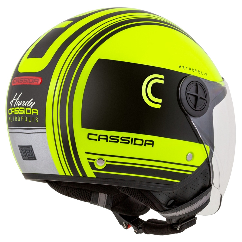 Cassida Handy Metropolis Safety fluorgeel-zwart-reflecterend grijs open motorhelm