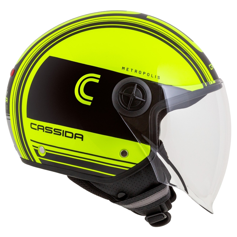 Cassida Handy Metropolis Safety fluorgeel-zwart-reflecterend grijs open motorhelm