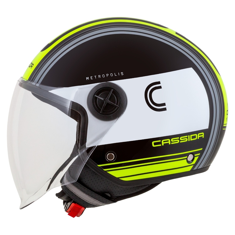 Cassida Handy Metropolis Zwart-Wit-Fluo Geel-Grijs Open Motorhelm