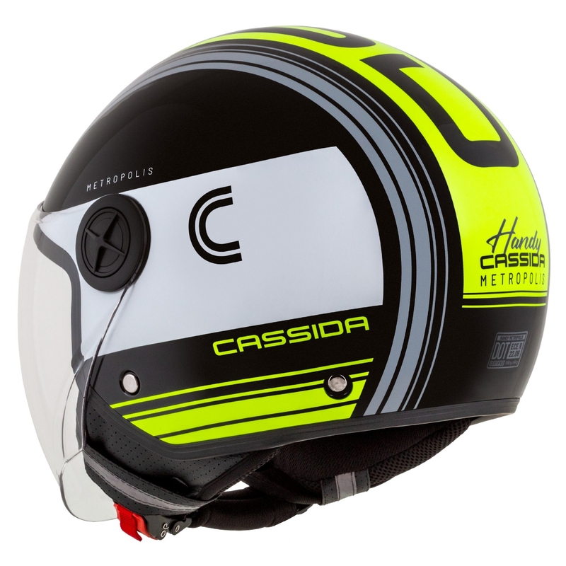 Cassida Handy Metropolis Zwart-Wit-Fluo Geel-Grijs Open Motorhelm