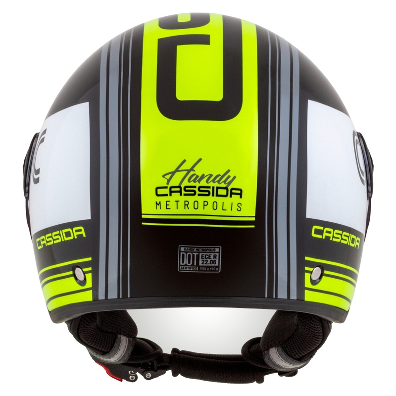 Cassida Handy Metropolis Zwart-Wit-Fluo Geel-Grijs Open Motorhelm