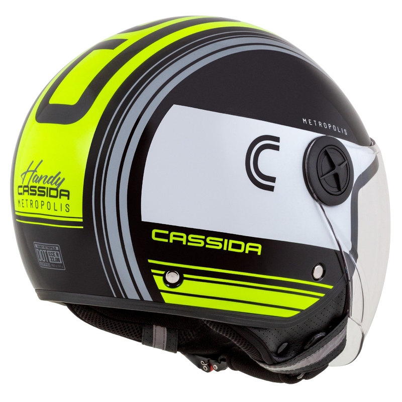 Cassida Handy Metropolis Zwart-Wit-Fluo Geel-Grijs Open Motorhelm