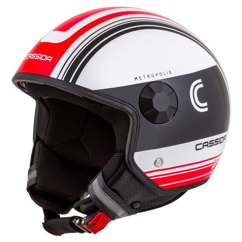 Cassida Handy Metropolis open face motorhelm zwart-wit-rood