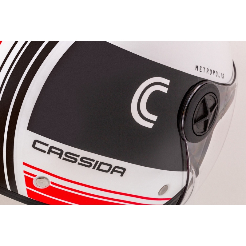 Cassida Handy Metropolis open face motorhelm zwart-wit-rood
