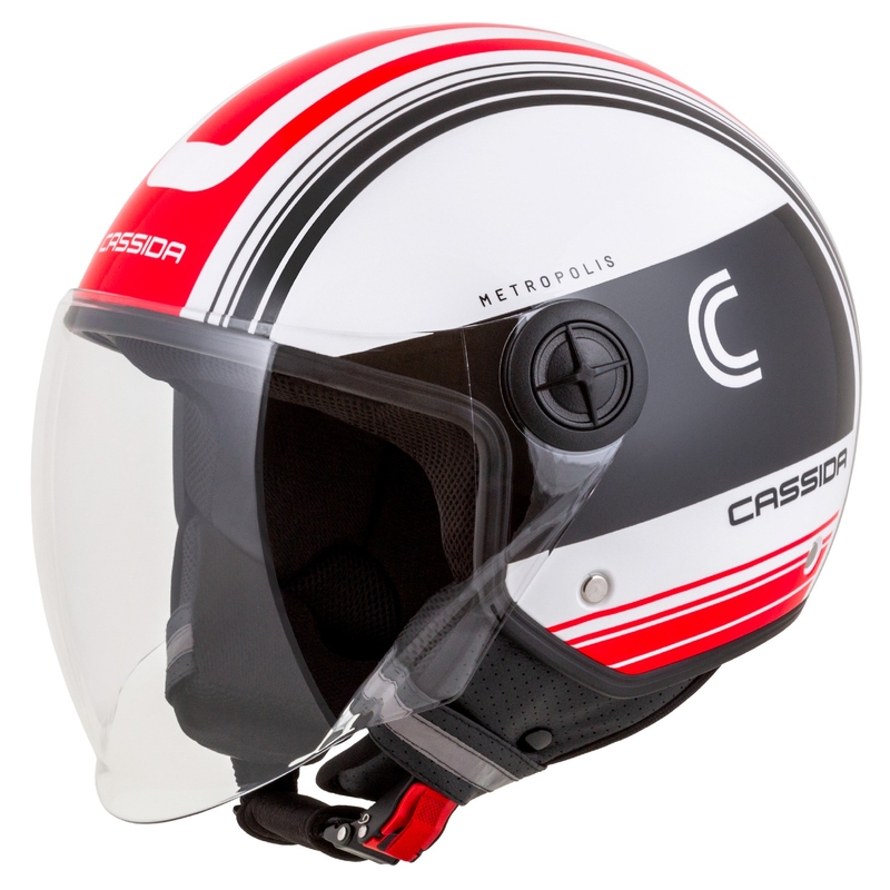 Cassida Handy Metropolis open face motorhelm zwart-wit-rood