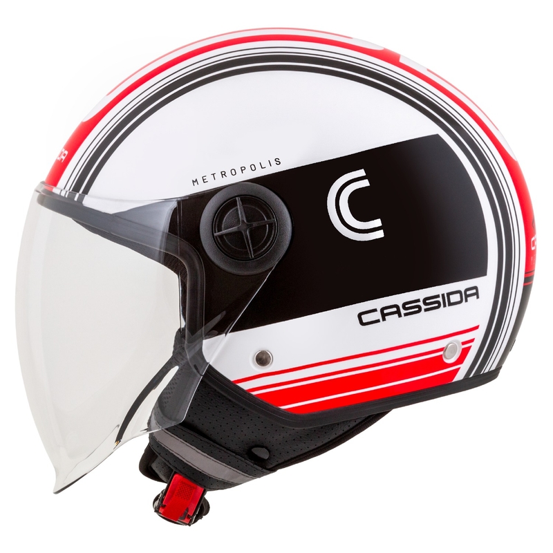 Cassida Handy Metropolis open face motorhelm zwart-wit-rood